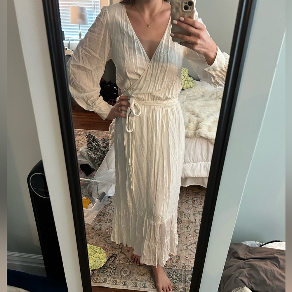 Elegant Cream Wrap Dress